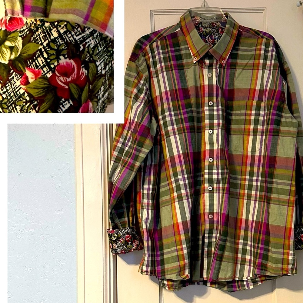 Alan Flusser Multicolor Plaid Button-Down Shirt (Green, Purple, Pink, Yellow)